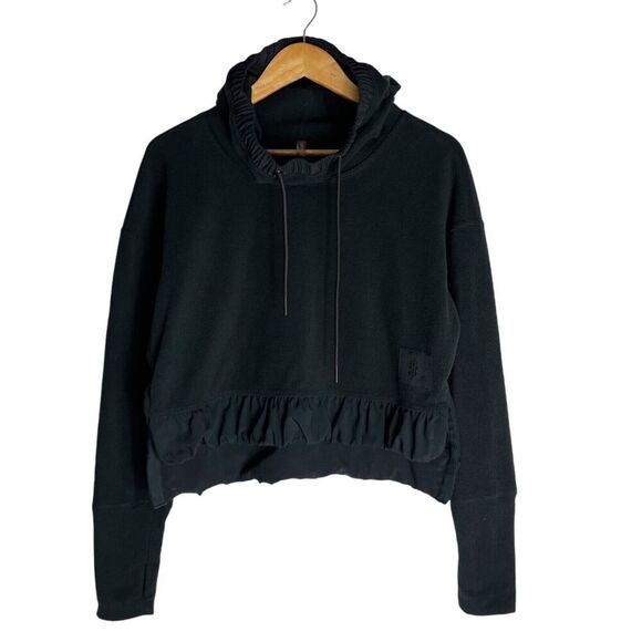 Free People Movement Hooded Fleece Ruffle Women's Small Black - Picture 1 of 6